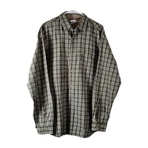 Columbia Men Green Plaid Button-Down Long Sleeve Shirt Size Large Cotton EUC